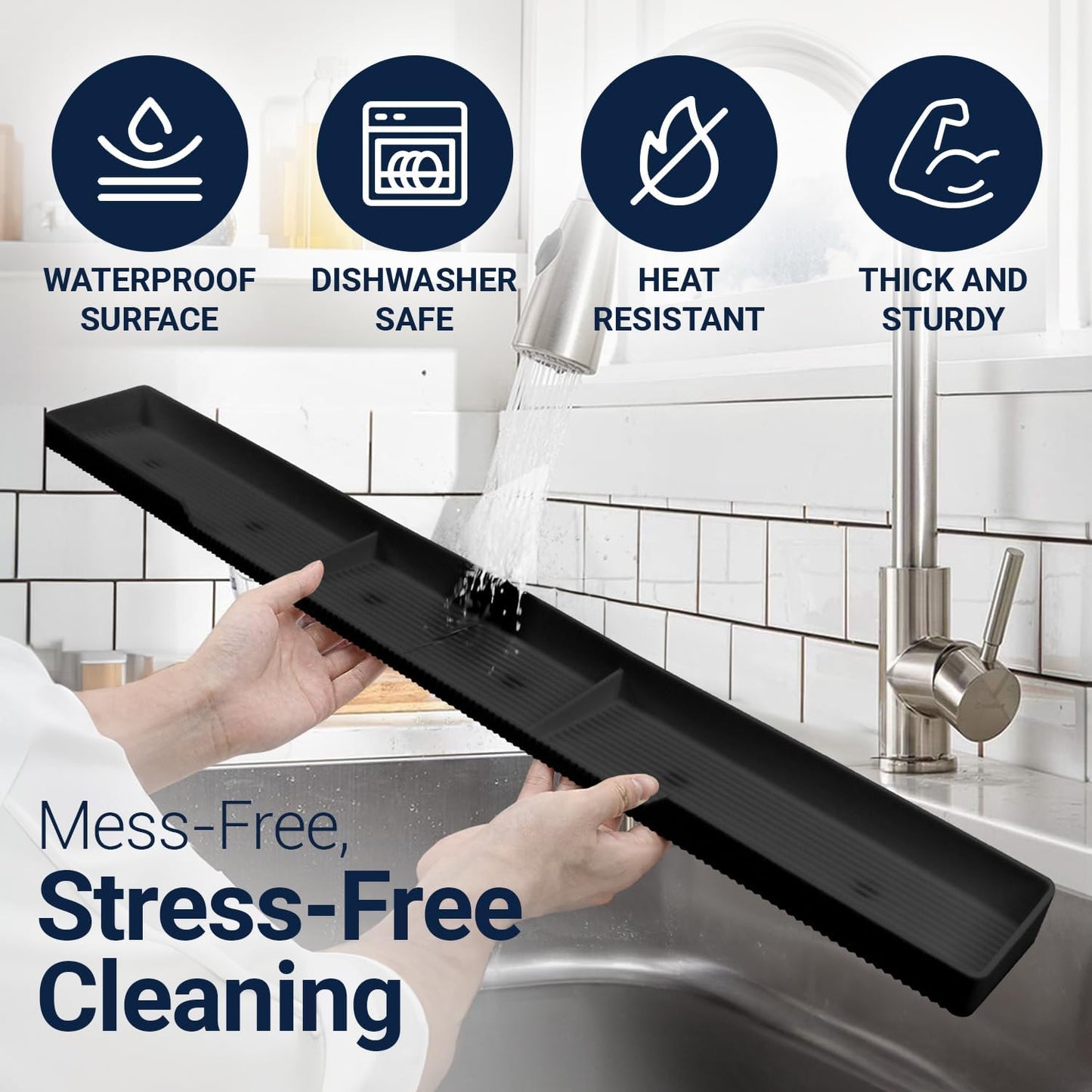 Silicone Magnetic Over the Stove Shelf for Back of Stove - Magnetic Stove Top Shelf and Over Stove Shelf, Over Oven Shelf for Top of Stove, Over the Stove Spice Rack, Includes 6 Extra Plates (Black)