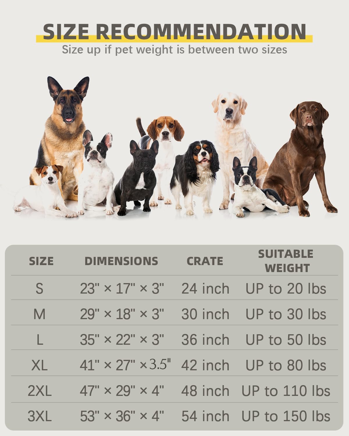Orthopedic Dog Beds for Extra Large Dogs Waterproof with Removable Washable Cover and Non-Slip Bottom, 47x29 Inch, Light Gray