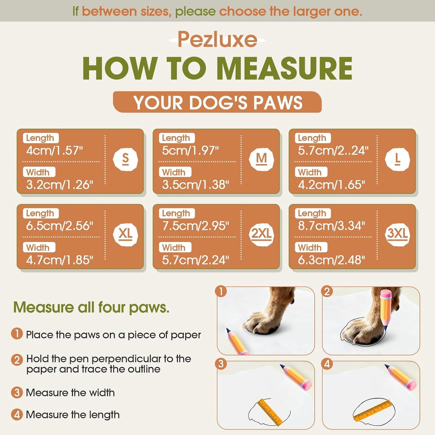 Pezluxe Waterproof Dog Boots, Non-Slip Dog Rain Boots with Ergonomic Design for Front & Back Paws, Outdoor Dog Shoes for Small Medium Large Dogs, Paw Protectors for Hot Pavement & Snow, Orange, XL