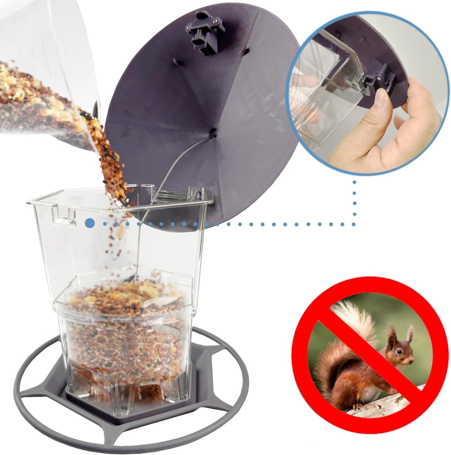 Bird Feeders for Outside, Adjustable Feeder with Sturdy Wire and Roof, Plastic Birds Feeder for Garden, Backyard, Terrace