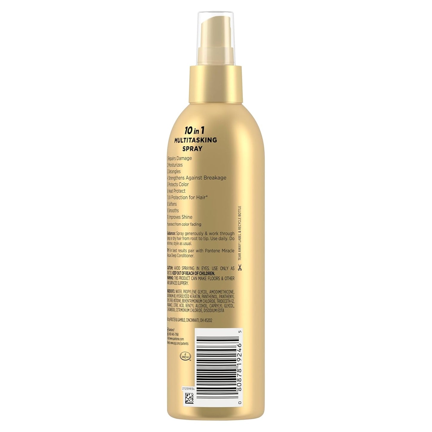 Pantene Miracle Rescue 10in1 Multitasking Spray - Heat Protection, Detangles, Repairs Damaged, Dry Hair, Improves Shine, Leave-In Conditioning Treatment with Keratin and Pro-Vitamin B5, 5.7 oz