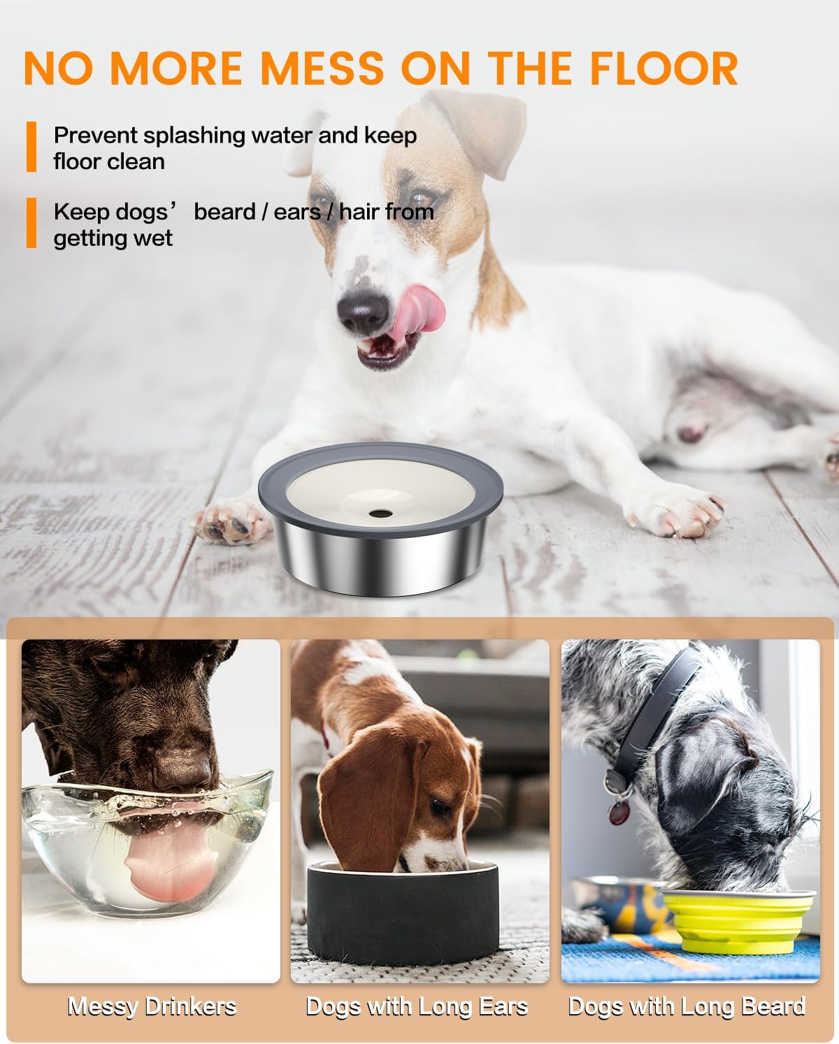 No Spill Dog Water Bowl, 1.5L Stainless Steel Slow Drinking Water Dish Dispenser, Spilling Drip & Splash Proof Slobber Stopper for Dogs Cats Messy Drinkers