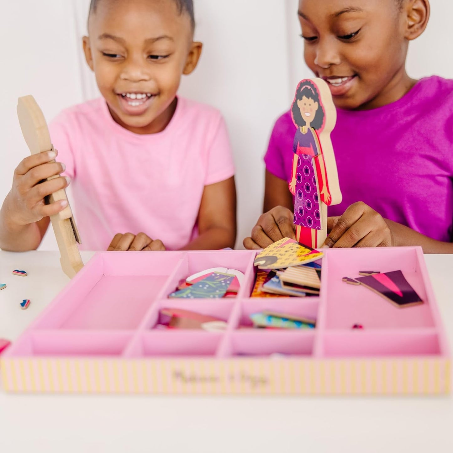 Melissa & Doug Abby and Emma Magnetic Wooden Dress-Up Dolls Play Set (55+ Pieces), Magnetic Dolls, Pretend Play & Preschool Toys for Kids 3+