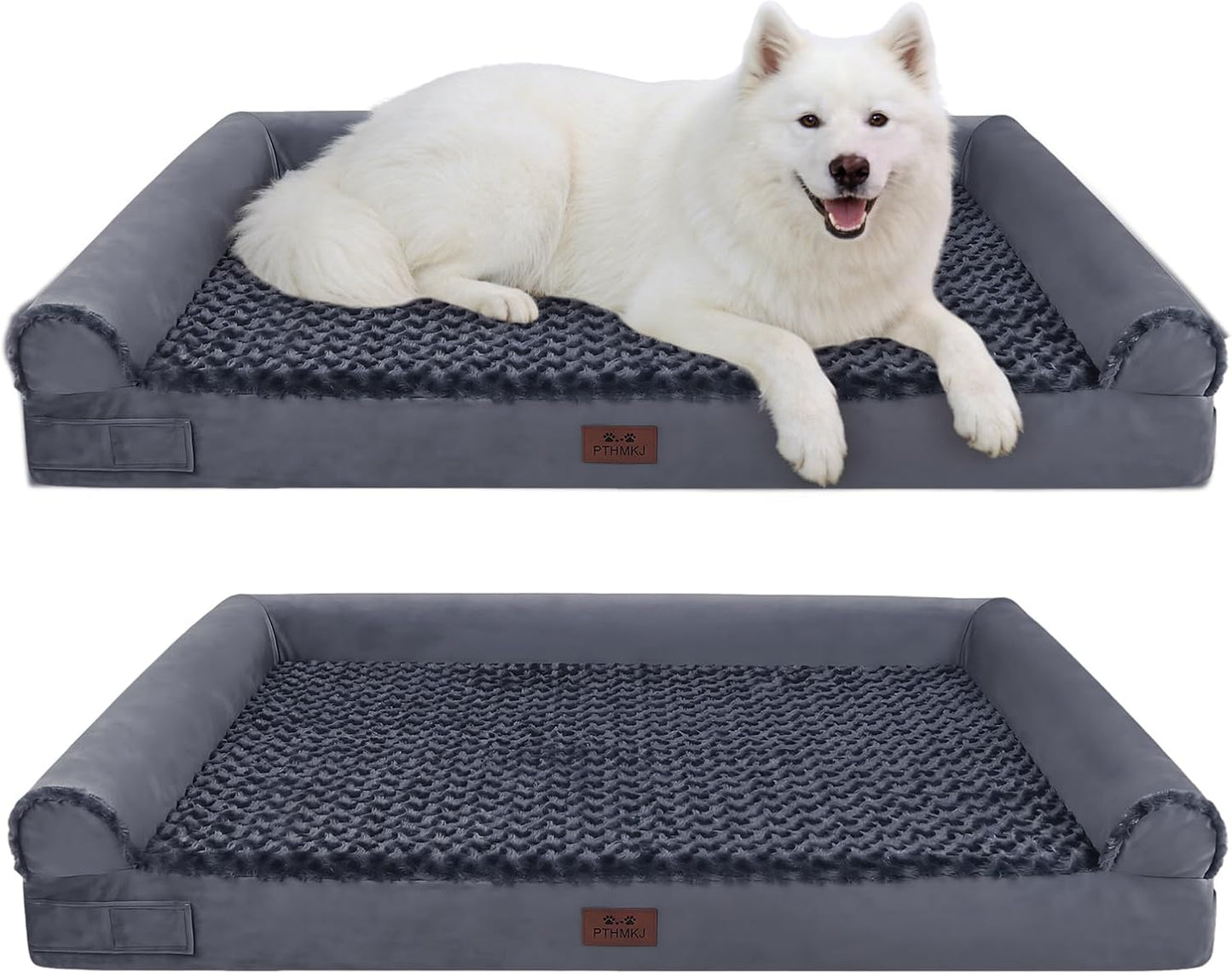 2 Pcs 54 inch Large Dog Bed Orthopedic Dog Bed for Medium Large Dogs Washable Rose Velvet Cover Waterproof Lining Composable Human Dog Bed (Dark Grey)