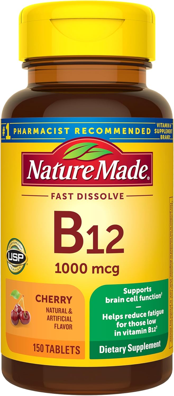Nature Made Vitamin B12 1000 mcg, Easy to Take Vitamin B12 Sublingual Tablets for Energy Metabolism Support, 150 Sugar Free Fast Dissolve Tablets, 150 Day Supply