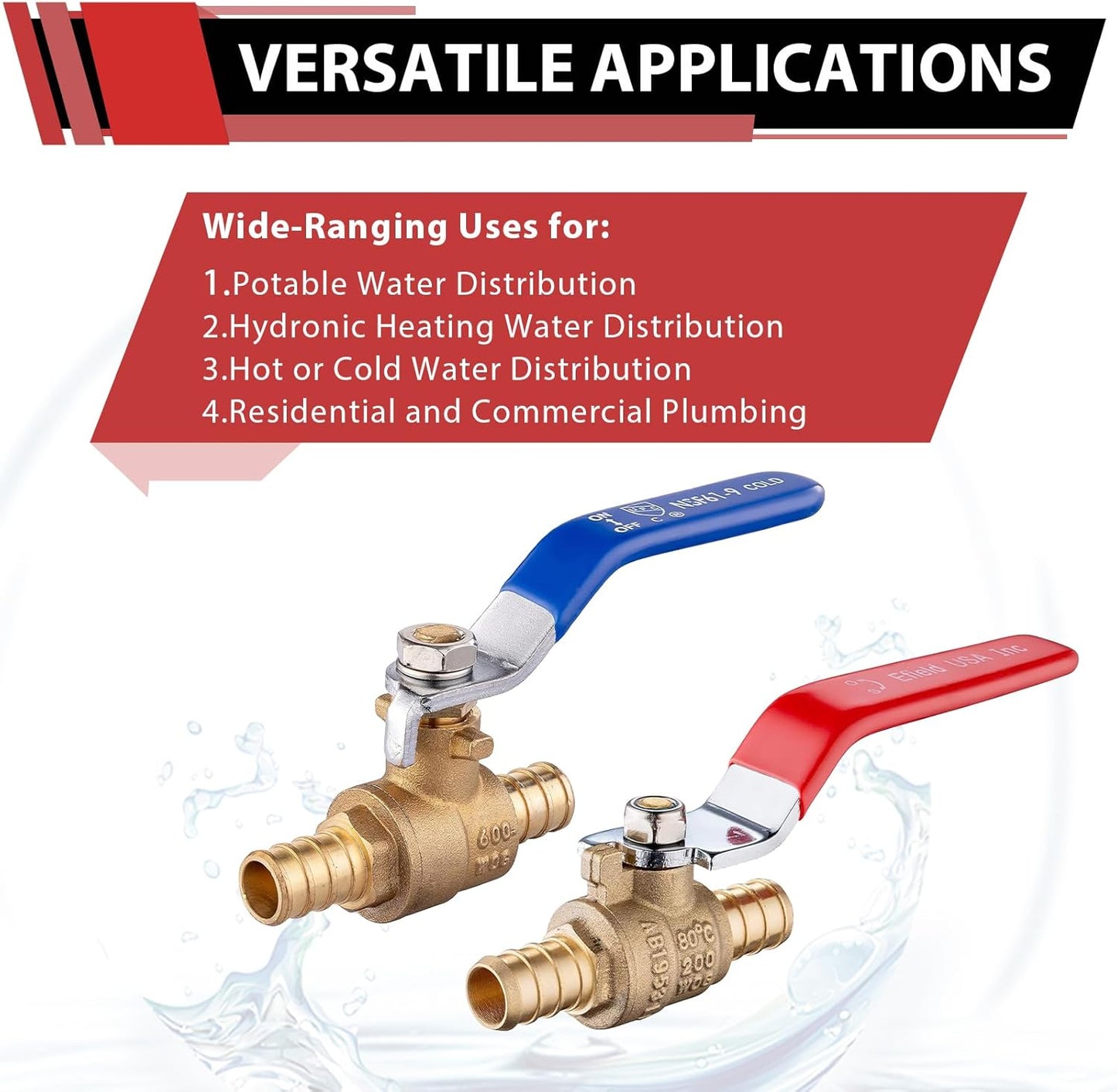 (Pack of 10) EFIELD 1/2 Inch Pex Crimp Brass Full Port Shut-off Ball Valve for Hot and Cold Water, UPC Certified,(VALVE003)