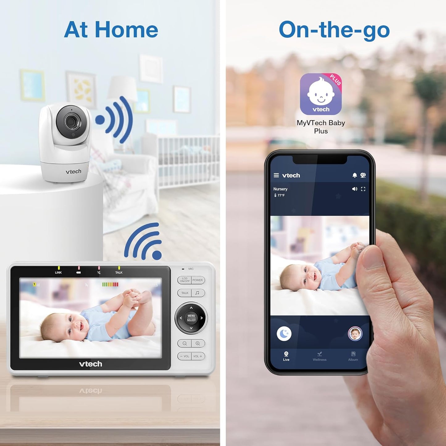VTech VM901 Smart WiFi Baby Monitor with 1080p FHD Camera and 5" HD IPS Display, Free App, Remote Pan Tilt Zoom, Night Vision, Motion Detection Alerts