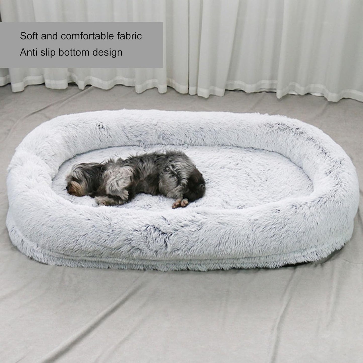 Human Dog Bed for People Adults and Pets, Large Dog Bed with Raised Cushioned Rim, Comfy Plush Large Bean Bag, Removable Cover, Washable Fluffy Floor Bed, Grey