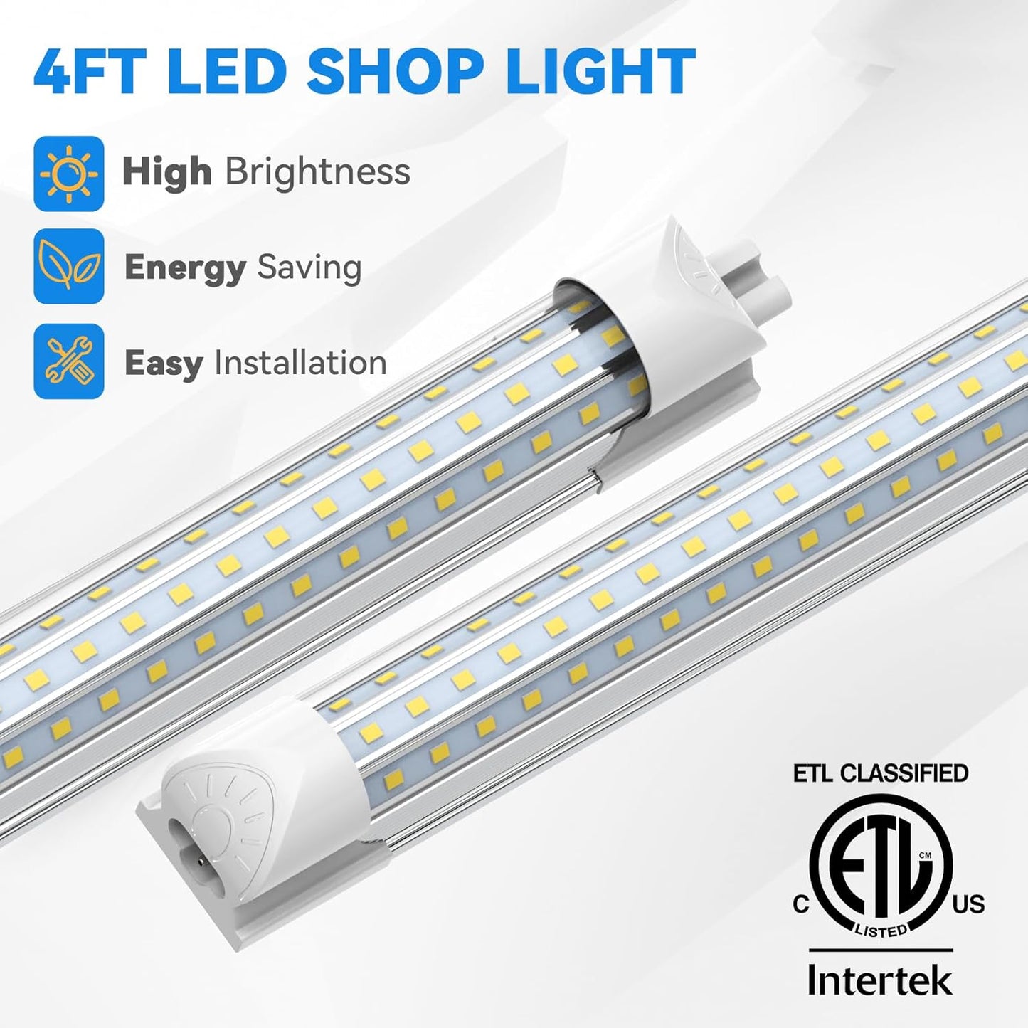 CNSUNWAY Led Shop Lights 4FT, D Shape LED Light 50W 7500LM 6500K Daylight White, Garage Light, Linkable Clear Cover T8 Integrated for Garage Workshop Workbench, ETL Listed(2-Pack)