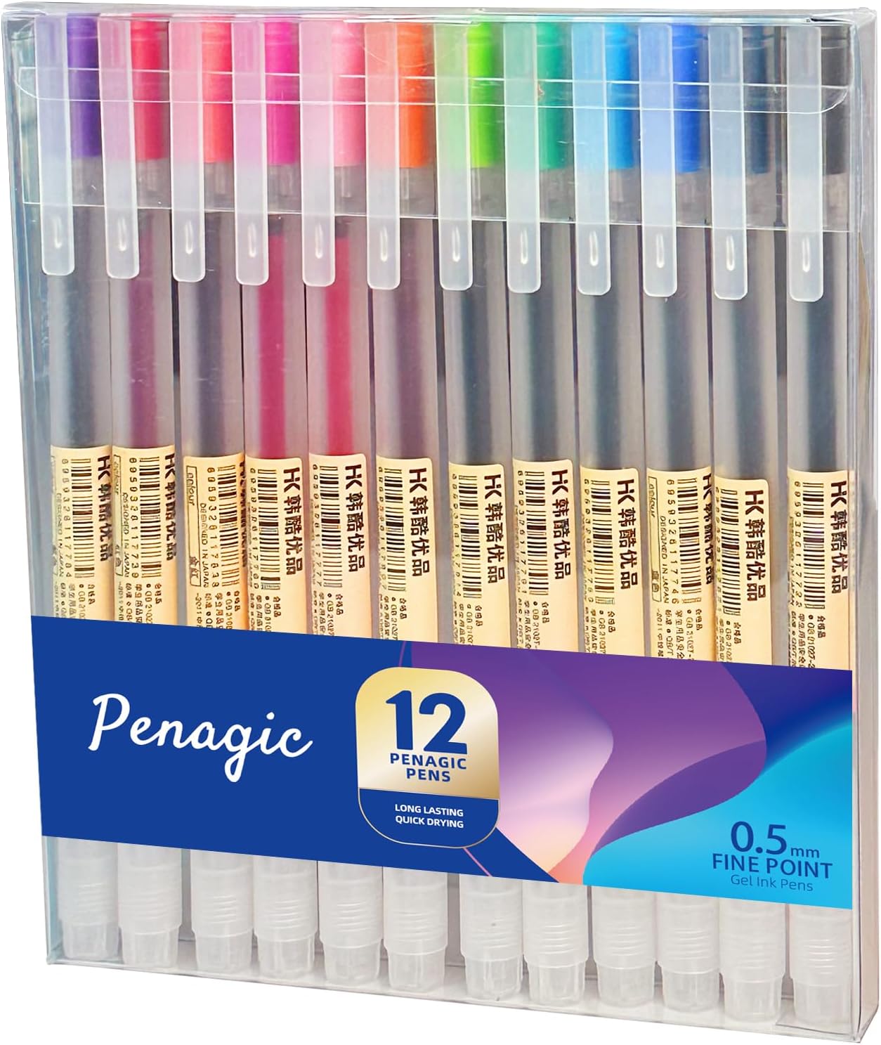 Gel Pens 12 Colors, Ball Fine Point, 0.5 mm Ink Note Taking Pens for Japanese Korean Office School Stationery Supplies (Assorted, 12-Count)
