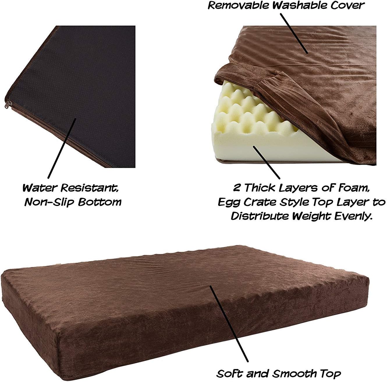 PETMAKER 2-Layer Orthopedic Memory Foam Dog Bed - Machine Washable Cover, 37 x 24, Up to 65lbs, Brown