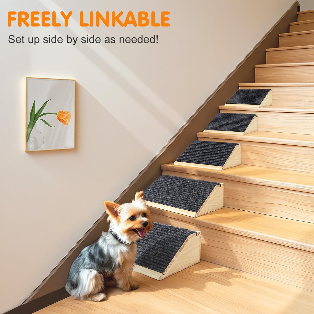 Dog Ramp for Stairs, Non-Slip Dog Stairs, Sturdy Wooden Pet Steps for Small Dogs and Cats Fits Staircase Indoor, Assist for Injured and Older Pets(4 Pack/S, Light Wood)
