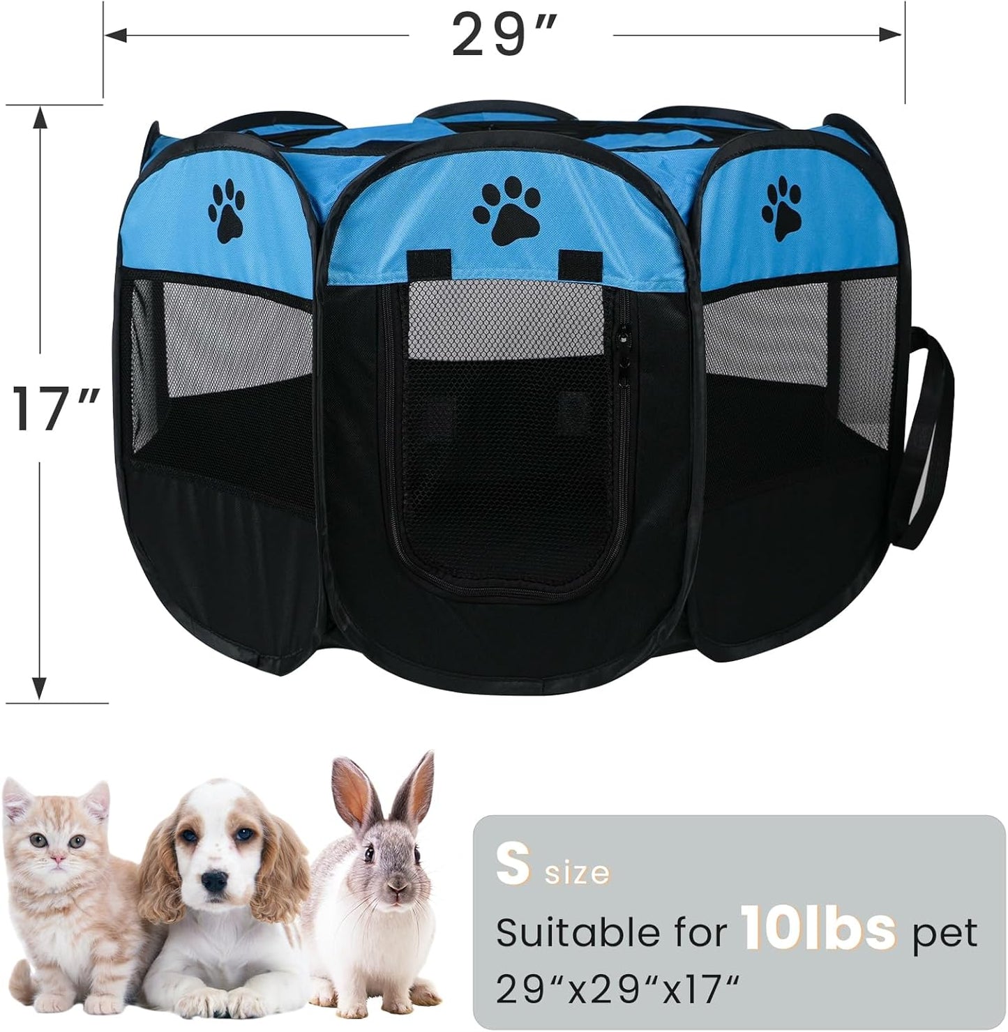 Dog Playpen,Puppy Pet Cat Playpen Indoor for Small Dogs Tent Crates Cage Indoor/Outdoor, Portable Pop Up Dog Kennel Playpen with for Dogs/Cats/Rabbits, Removable Zipper Top(Small Size, Blue)