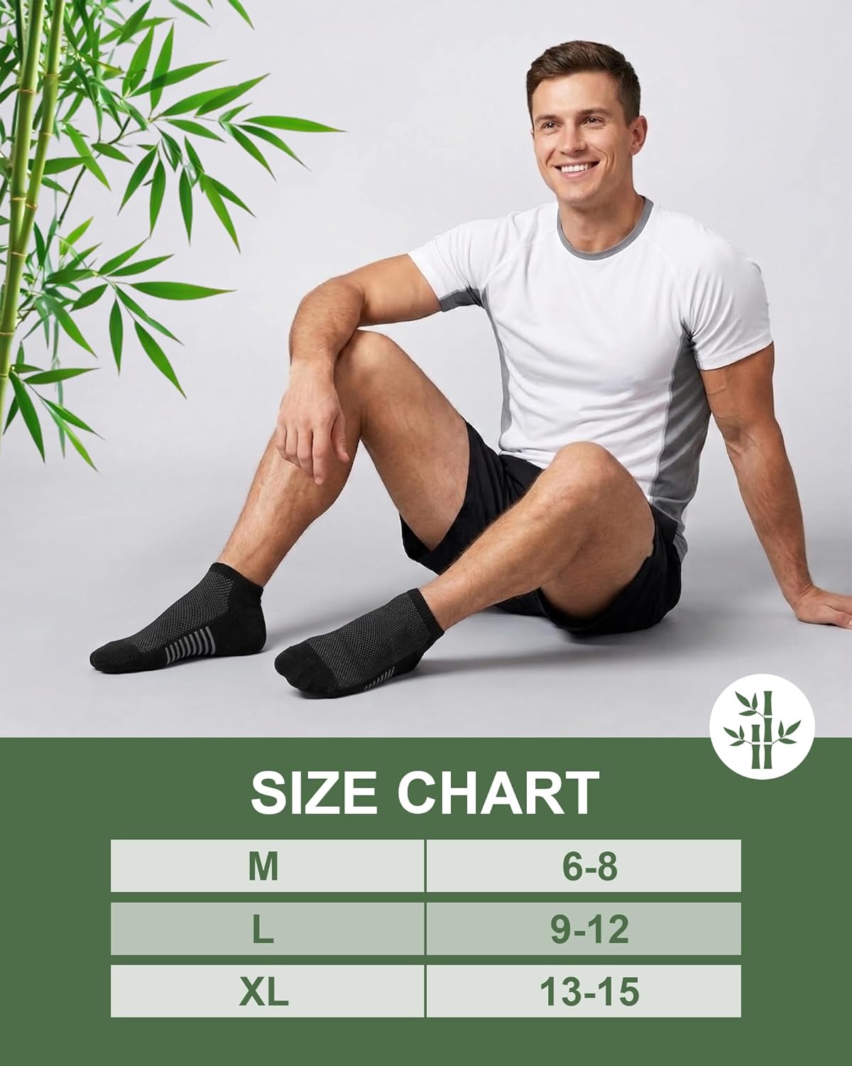 Ankle Socks for Men, Bamboo Socks Running Athletic Cushioned Moisture Wicking Low Cut Reinforced, 8 Pairs