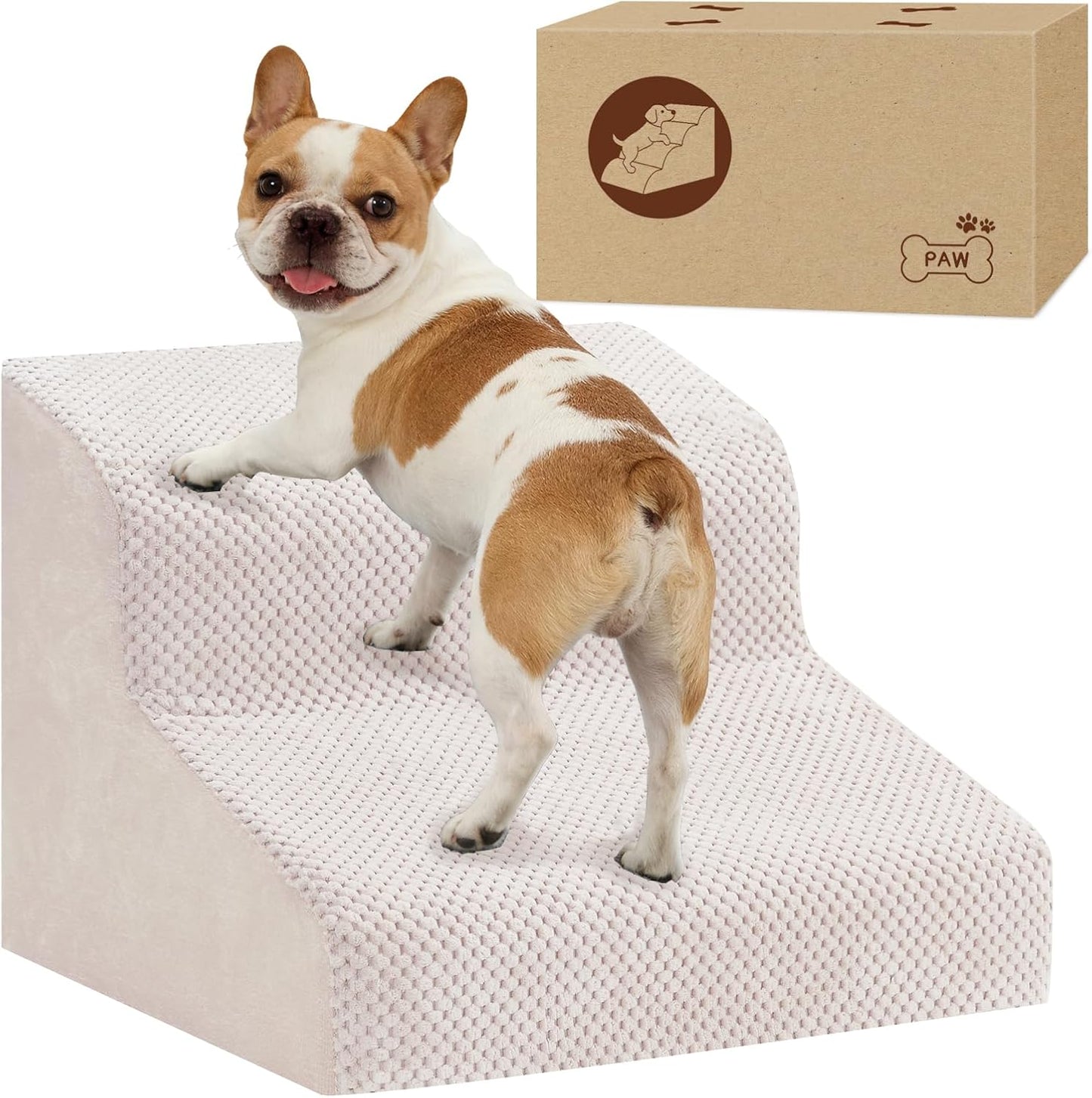 Dog Stairs for Small Dogs, 2-Step Dog Steps for Couch Sofa and Chairs, High-Density Foam Pet Steps Ramp with Removable Washable Cover for Older Injured Puppy Dogs and Cats, 11.81" H, Beige