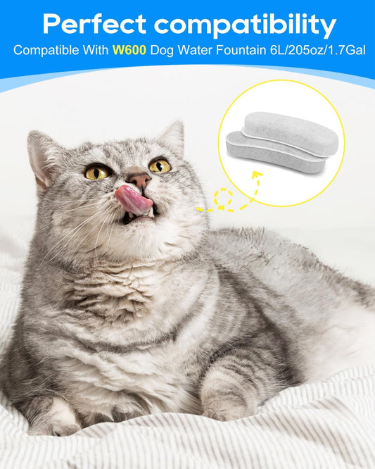 Pet Fountain Filters for Dog Waterer Fountain Compatible with W600 Automatic Dog Water 205oz/6L Dispenser, 8 Pack Large Pet Fountains Filter Replacement Fit for Cat Water Drinking Bowl