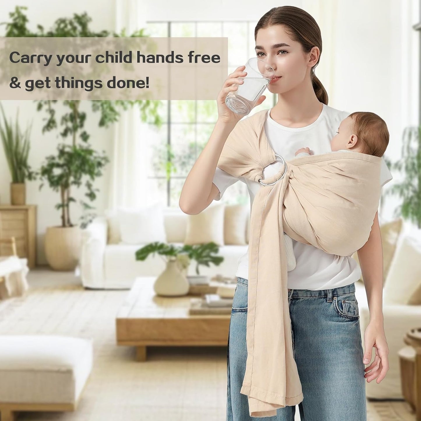 Baby Ring Sling Wrap, Lightweight Baby Carrier Sling Toddler Sling, Cotton Infants Wraps Carrier (7-35 lbs) for Toddlers, Cream