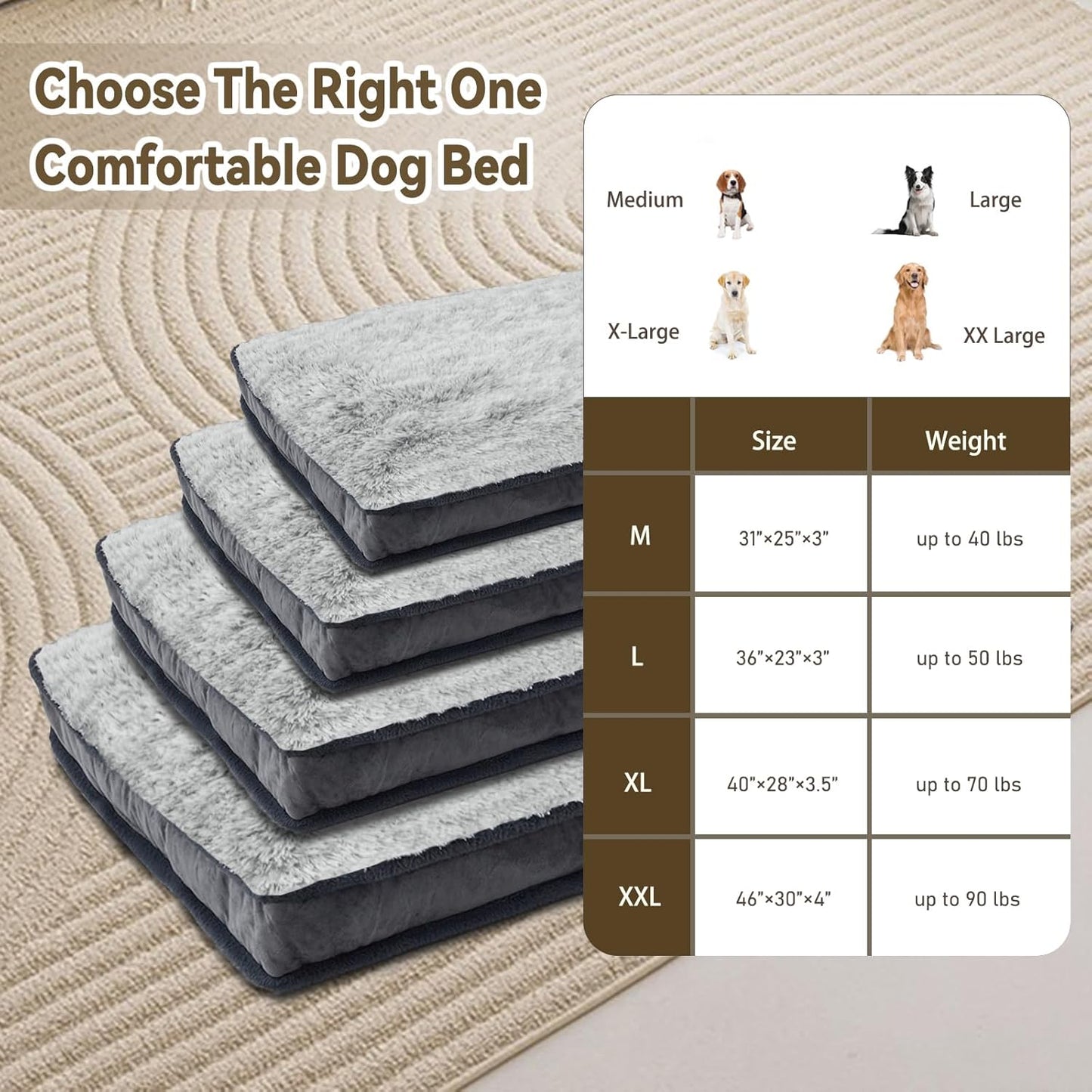 Dog Bed for Large, Medium Dogs Breeds, Deluxe Plush Dog Crate Beds, Comfy Kennel Pad, Pet Sleeping Mat, Waterproof, Removable and Machine Washable Cover & Non-Slip Bottom, 40"X28" Grey
