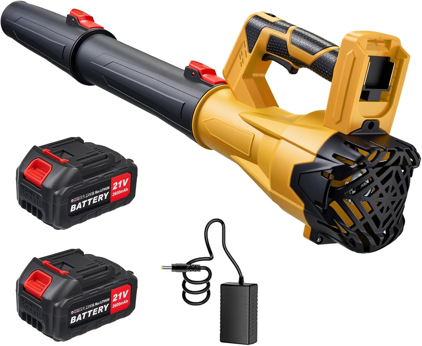 650CFM Cordless Leaf Blower,Electric Leaf Blower with 2.6Ah Battery & Charger,6-Speed Power Handheld Blower for Lawn Care, Grass Clippings, Pine Needles & Driveway, Yellow