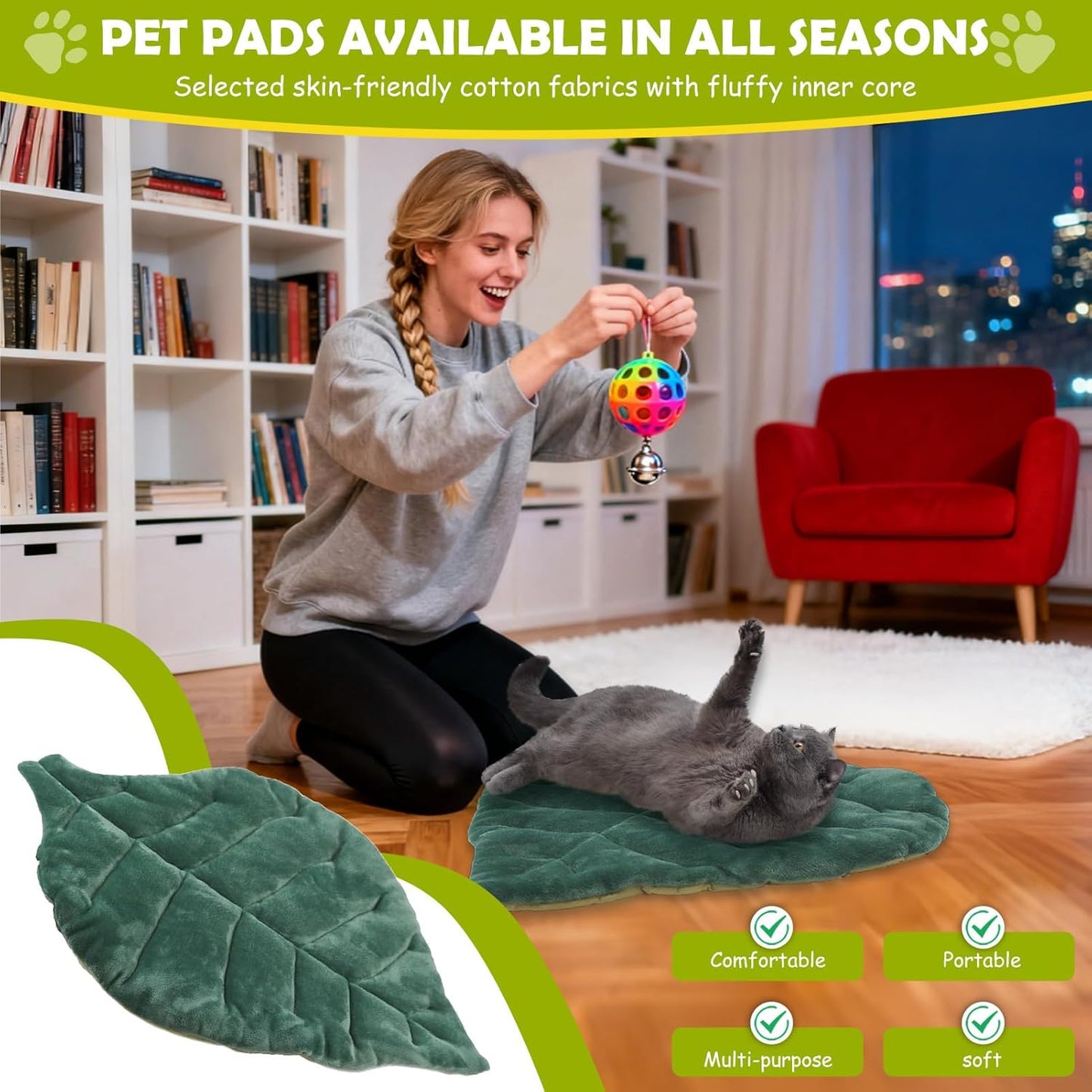 Washable Cat Bed, Warm Cotton Cat Mat Bed, Non-Slip Mattress Pet Supplies for Sleeping Indoor Outdoor Couch Crate Travel Car Seat Kennel Floor Kitten Puppy Animal