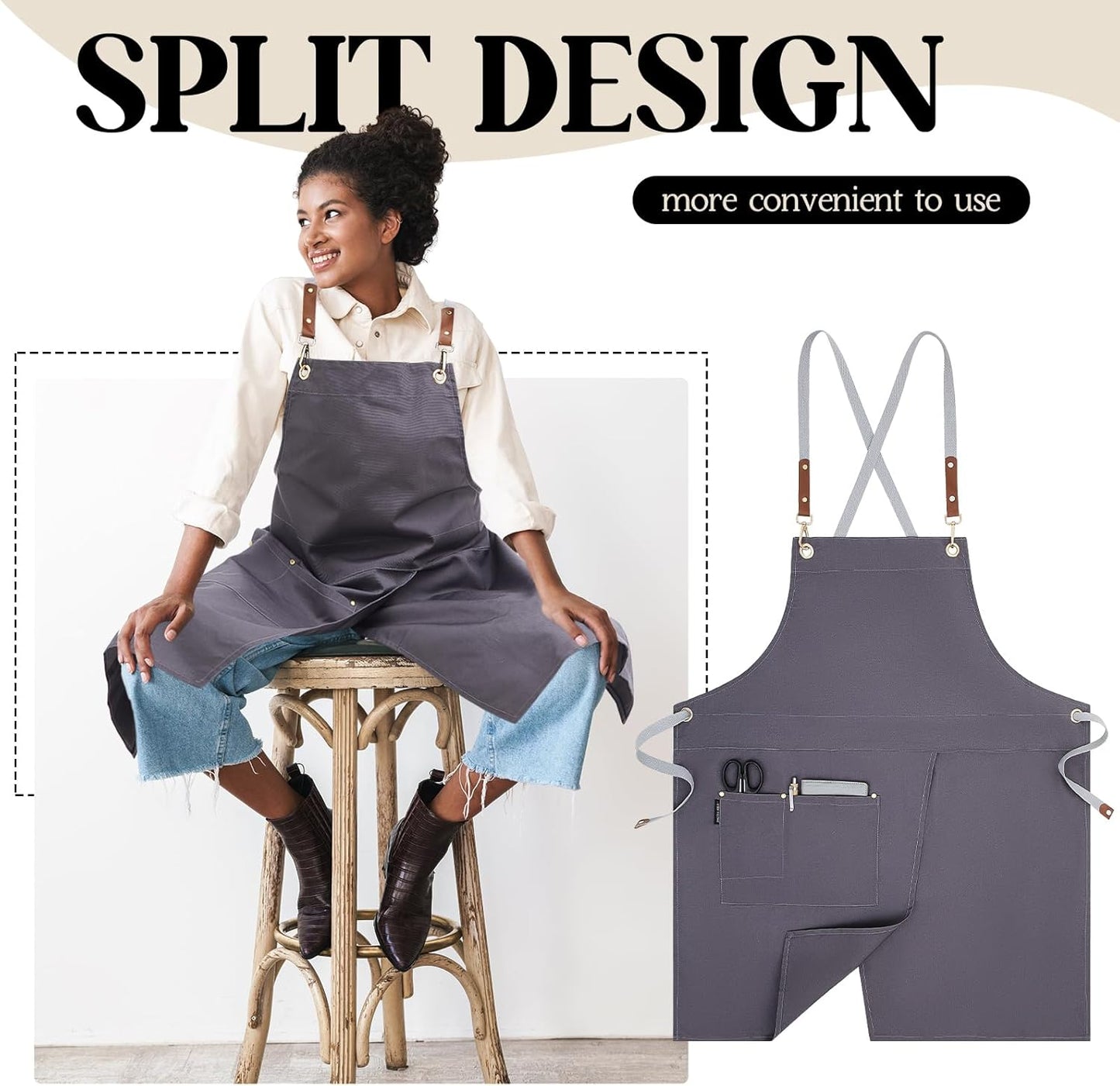 Crossback Pottery Apron Split Leg with Large Pocket Canvas Apron with Adjustable Strap for Art Garden Nail Tech Hairstylist