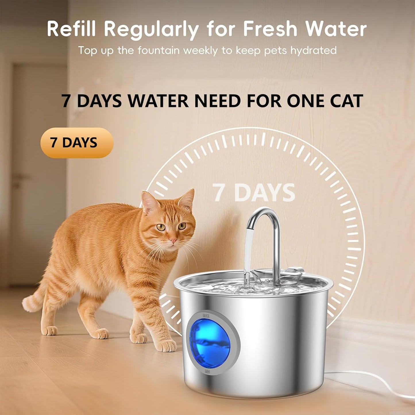 Cat Water Fountain Advanced 304 Stainless Steel 2.2L/74oz with Detachable Tank, Easy to Clean, Automatic Pet Fountain Quiet Cats Water Dispenser, Dogs (74oz Cat Fountain)