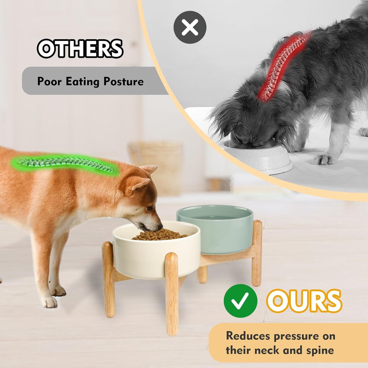 Wordcam Elevated Ceramic Dog Bowls,Raised Dog Dish with Stand,Pet Food and Water Feeding Bowls for Small Medium Dogs(6.5''Tall-28 Oz-3.6 Cups)