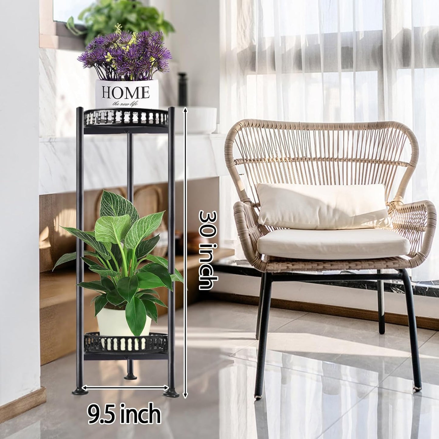 Plant Stand Indoor Outdoor, 30'' Tall Plant Stands, 2 Tier Metal Planter Stand, Flower Stand Plant Pot Holder for Living Room, Corner, Deck