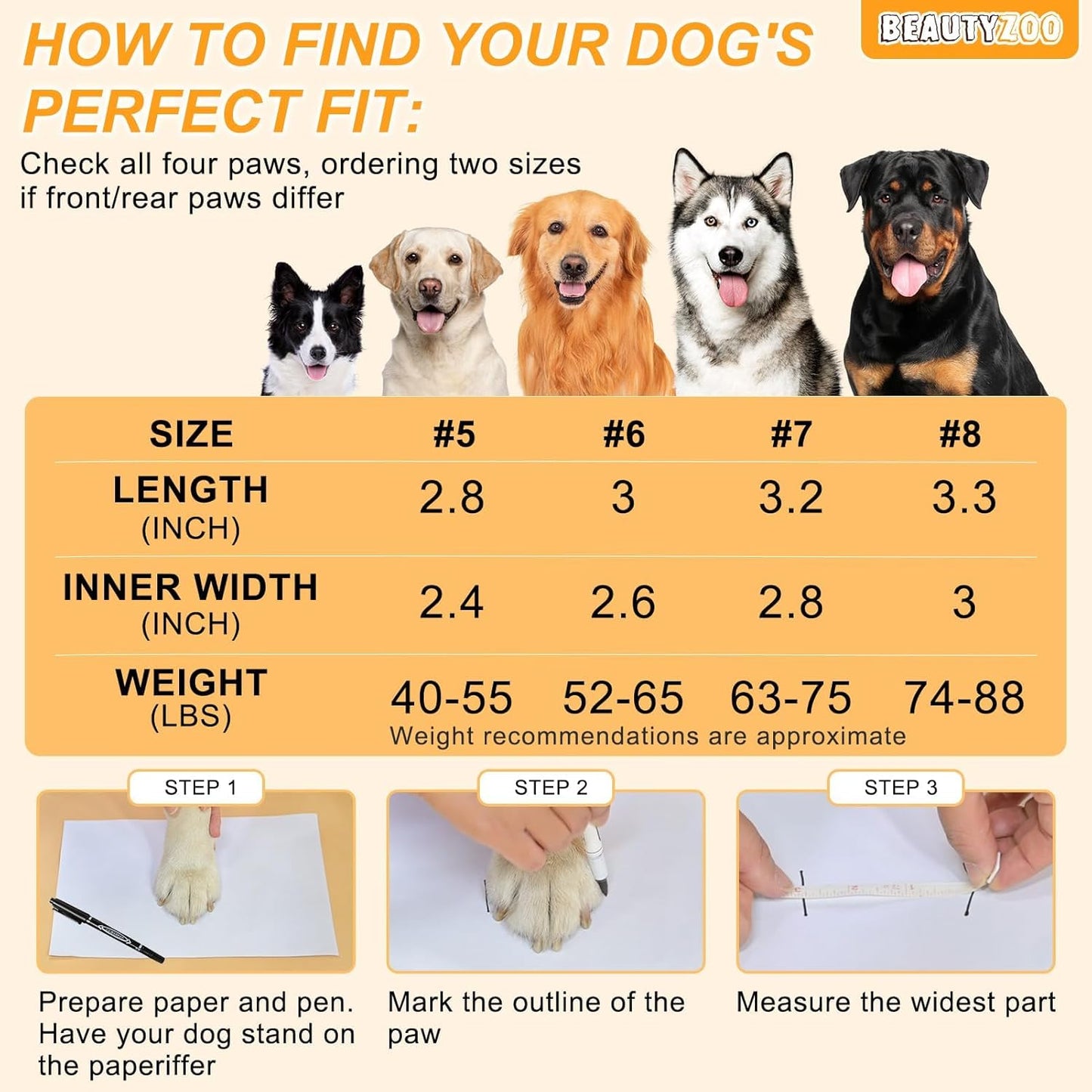 BEAUTYZOO Waterproof Dog Shoes for Winter Cold Weather, Anti Slip Dog Boots for Medium Large Senior Dogs, Breathable Dog Booties and Paw Protectors to Prevent Licking, 4PCS Doggie Hiking Boots