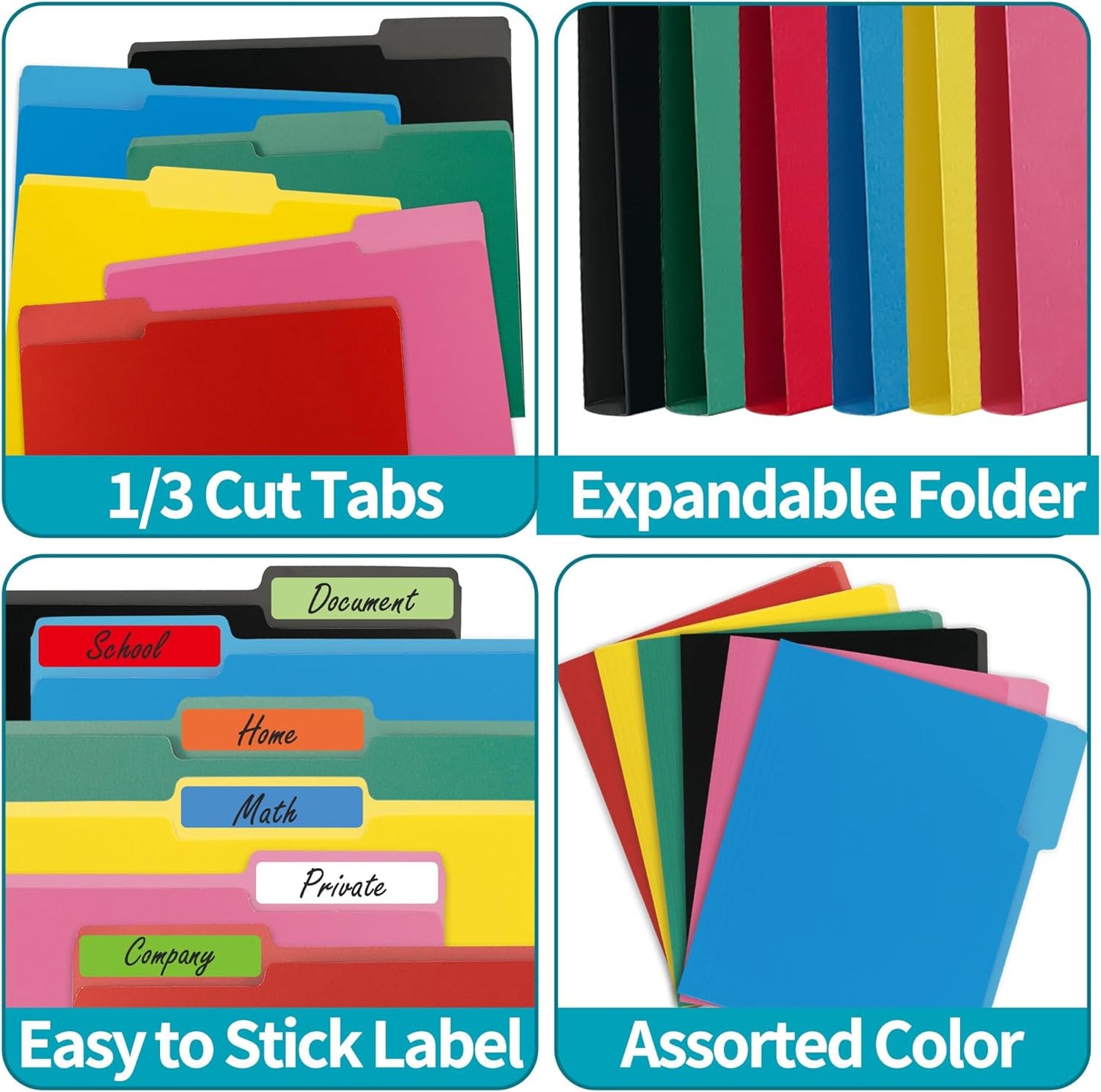 100 Packs Blue File Folder,1/3-Cut Tabs,Heavy Duty Paper File Folders Letter Size,8.5x11 Inch Manilla File Folders for Office Filing,School Projects and Home Document Organizing