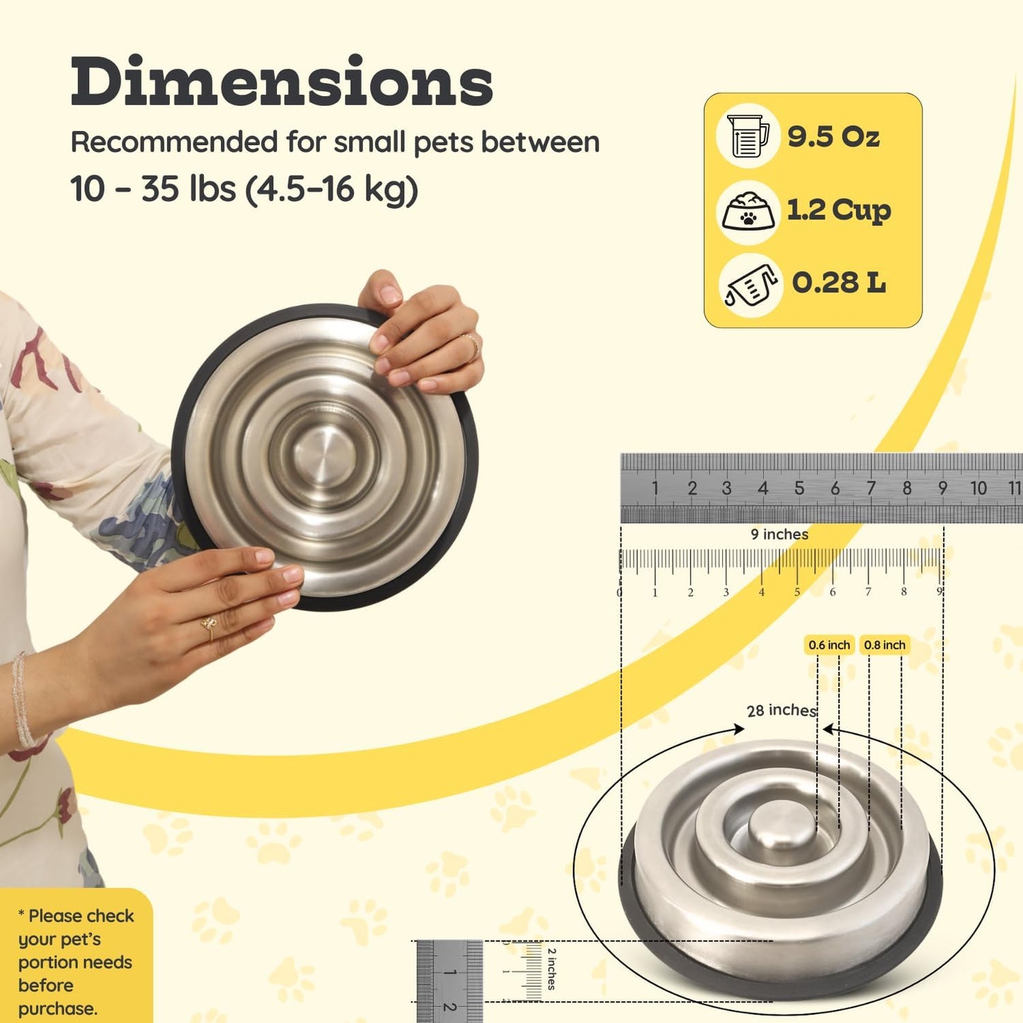 1.2 Cup (9.5 oz) Slow Feeder Dog Bowls, Shallow Spiral Style Stainless Steel Small Dog, Cat Dry, Wet Food Dishes Fast Eater Nonslip Heavy Feeding Puzzle Bowl, Slow Down Eating