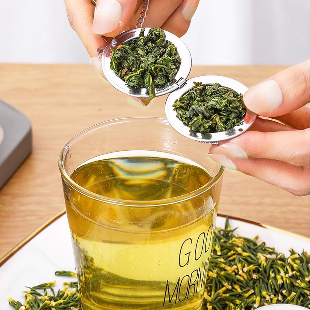 2pcs Tea Strainers, Scdom Stainless Steel Ball Mesh Tea Infusers, Amethyst & White Crystal Moon Pendant Tea Ball Tea Filter with Extended Chain Hook for Brew Fine Loose Tea and Spices & Seasonings