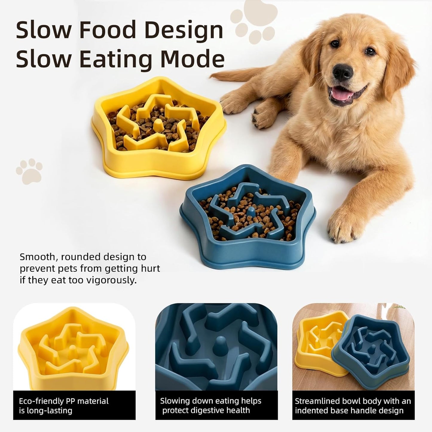 Slow swallowing Bowl for Dogs to Prevent Rapid Eating, Reduce gastrointestinal Burden and Bloating, Durable and Non-Toxic Material, Easy to Clean, Slow Feeding Bowl for Dogs. (Star Yellow, Star)
