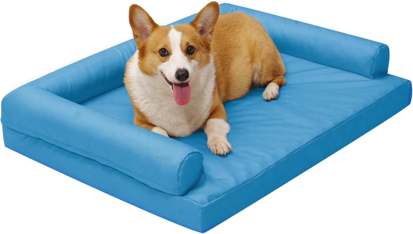 Indestructible Pet Couch Sofa - Orthopedic Memory Foam Dog Bed, Waterproof Washable Cover with Non-Slip Bottom & Durable Support for Medium Large Dogs, 42" x 30" Blue