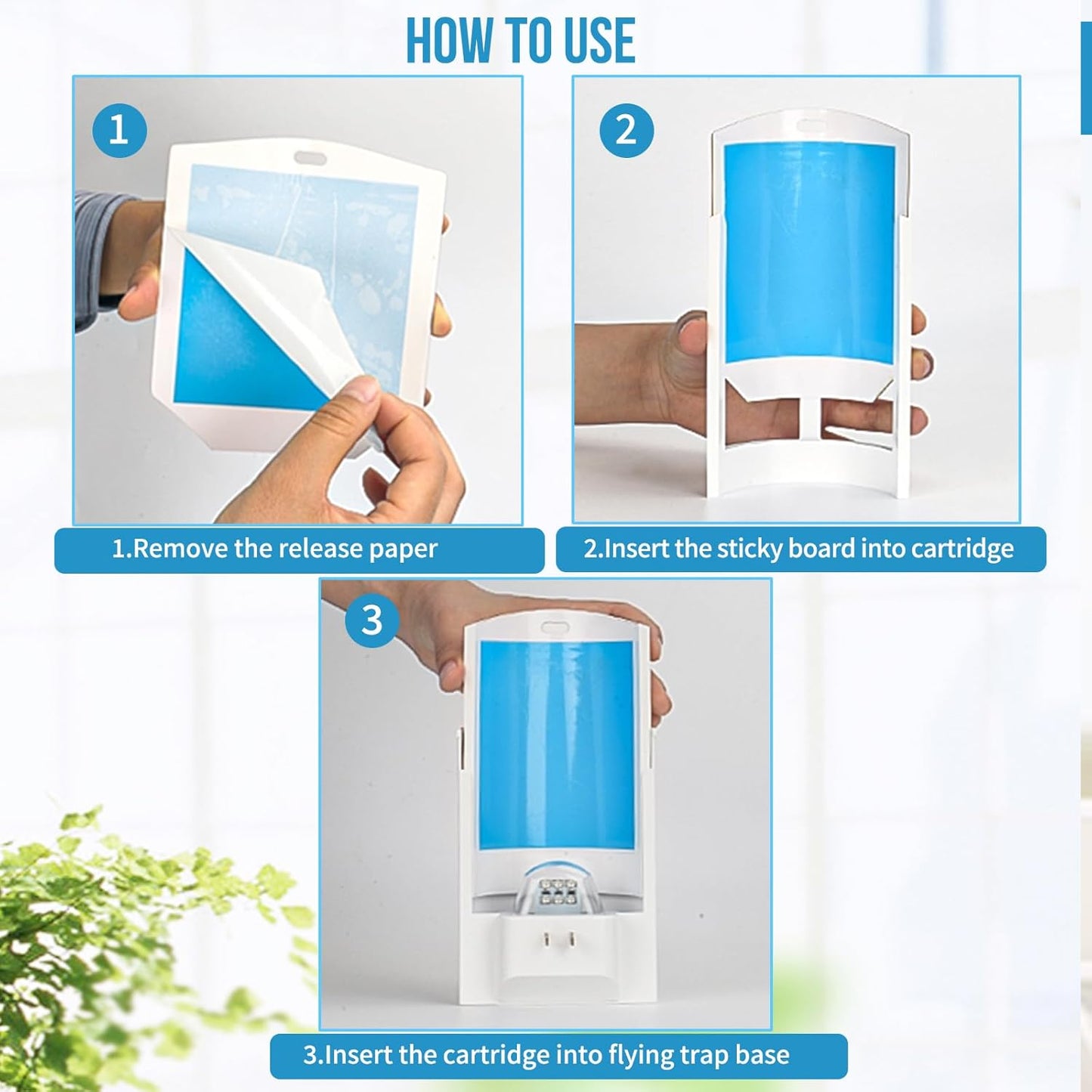 2 Pack Flying Insect Traps for Indoor, Plug-in Bug Catcher for Flies, Fruit Flies, Gnats, Moths, Noiseless for Home, 30-Day Glue Card Replaced (2 Devices & 8 Refills)