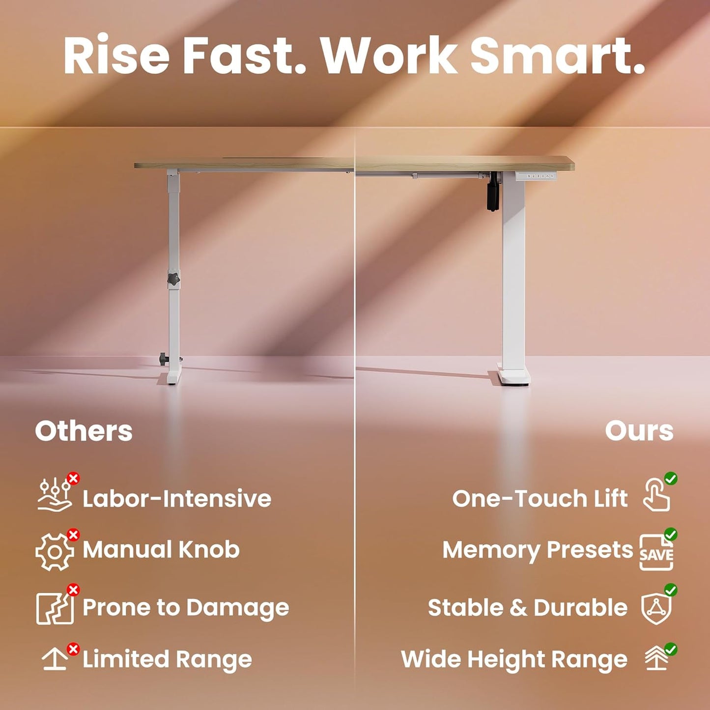 HUANUO 32" Small Electric Standing Desk Adjustable Height, 4 Memory Height Settings, Sit Stand Up Desk for Home Office & Computer Workstation, LightWalnut