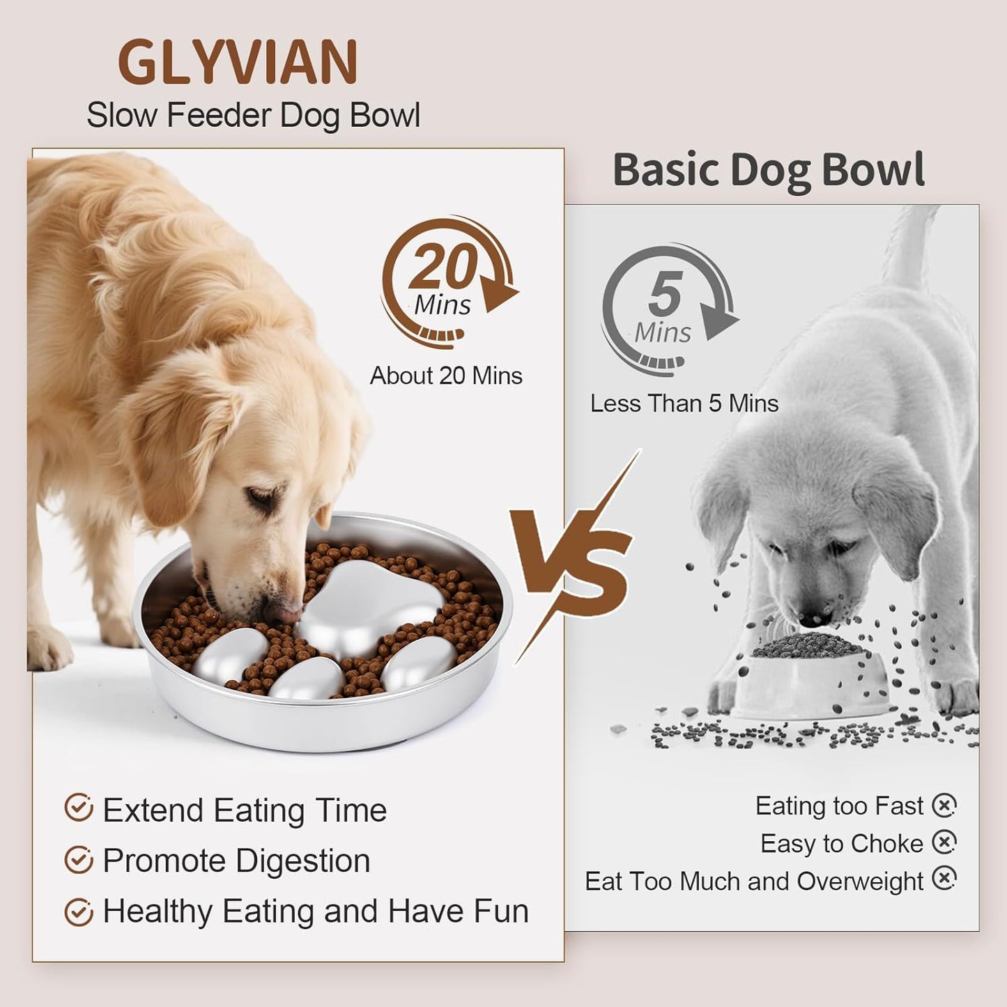 Slow Feeder Dog Bowls Stainless Steel with Non-Slip Silicone Pad Metal Bowl 2 Cups Heavy Duty Large Capacity Slow Feed for Small, Medium, Large Breed Dogs to Slow Down Eating