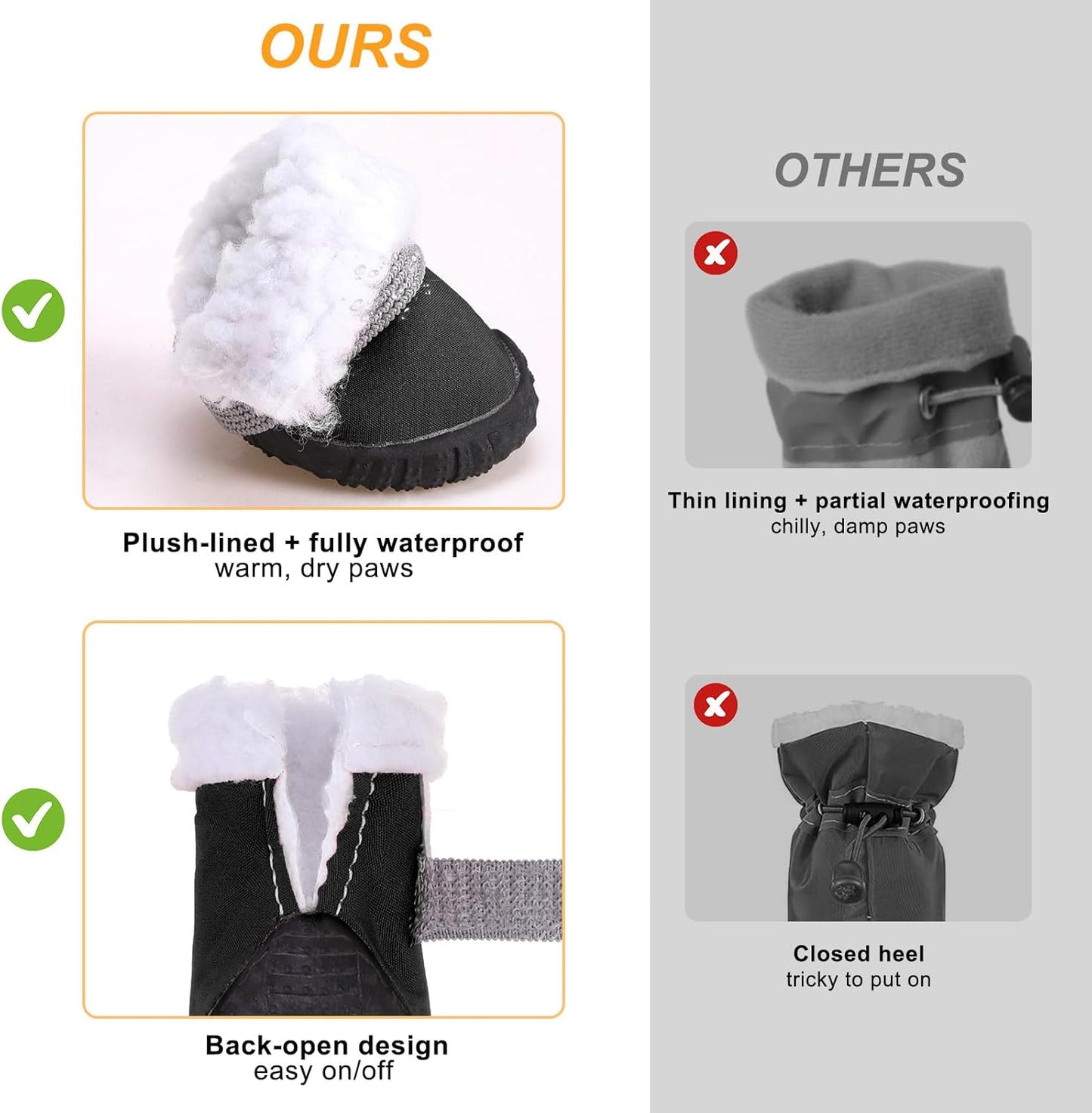 BEAUTYZOO Dog Winter Boots, Waterproof Dogs Snow Shoes with Anti-Slip Sole & Warm Fleece Lining-Indoor Outdoor Paw Protectors for Small Dogs, Puppy Booties to Prevent Licking on Hardwood Floors,Size 1