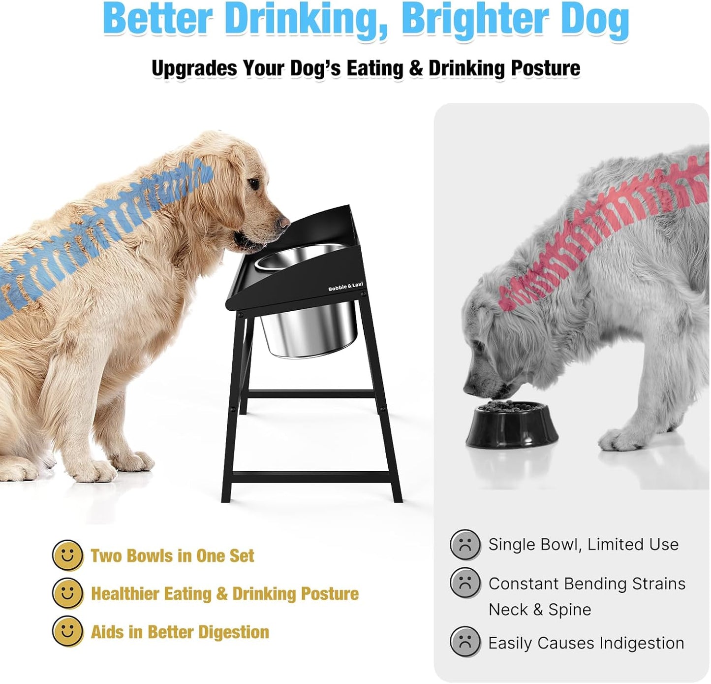Elevated Dog Bowls Large Breed, 15" Tall No Spill Tilted Water Bowl for Dogs with Stand, Full Metal & Stainless Steel Raised Dog Bowl Design for Indoor and Outdoor Use