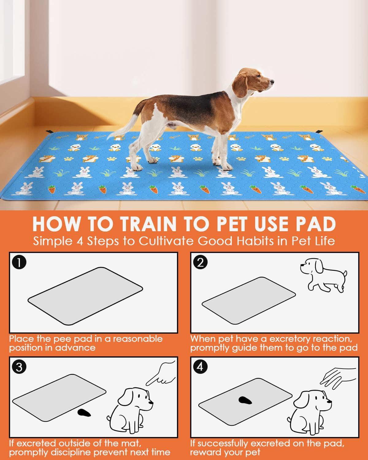 Bissap 2 Packs Guinea Pig Cage Liners, 48''X24'' Washable Guinea Pig Pee Pads Non Slip Reusable Fast and Super Absorbent Bedding for Small Animals Rabbit Hamster Chinchillas Rat - Blue