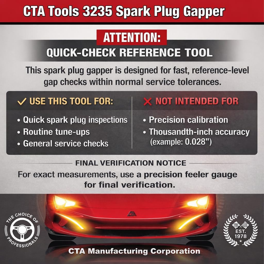CTA Tools 3235 Spark Plug Gapper: Coin-Style Spark Plug Gap Tool, 0.020"–0.100" Measurement Range, Plated Steel, Quick-Check Reference Tool