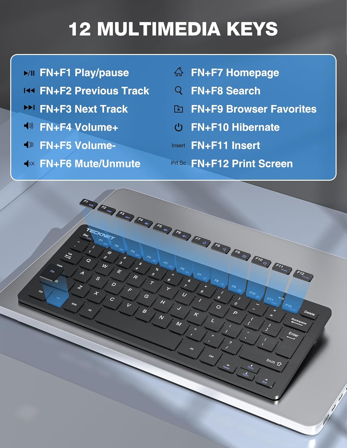 TECKNET Wireless Keyboard and Mouse Combo, Mini Cordless Computer Keyboard and Mouse Set 2.4GHz, Silent Adjustable 1600 DPI, Quiet Click, Lag-Free for Computer, Laptop, PC, Windows, Mac, Chrome OS