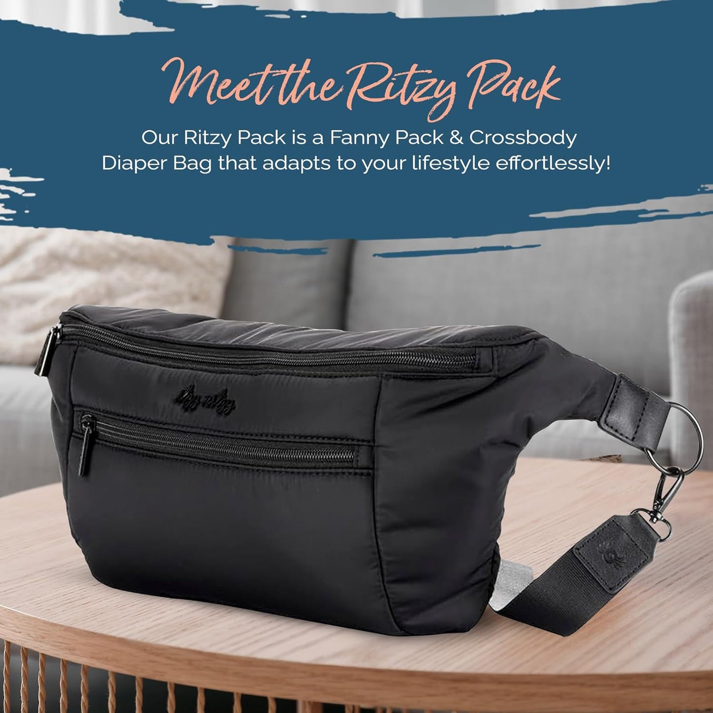 Itzy Ritzy's Fanny Pack & Crossbody Diaper Bag - Multi-Use Lightweight Bag Features 6 Pockets & an Adjustable Strap - Wear As a Crossbody, Belt Bag or Shoulder Bag (Black)