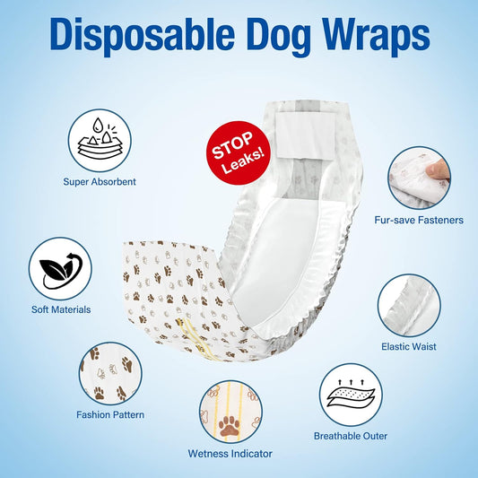 Pet Soft Dog Diapers Male - Disposable Male Dog Wraps Wetness Indicator, Ultra Absorbent Doggie Diapers Comfortable for Incontinence Excitable Urination, 20pcs Small