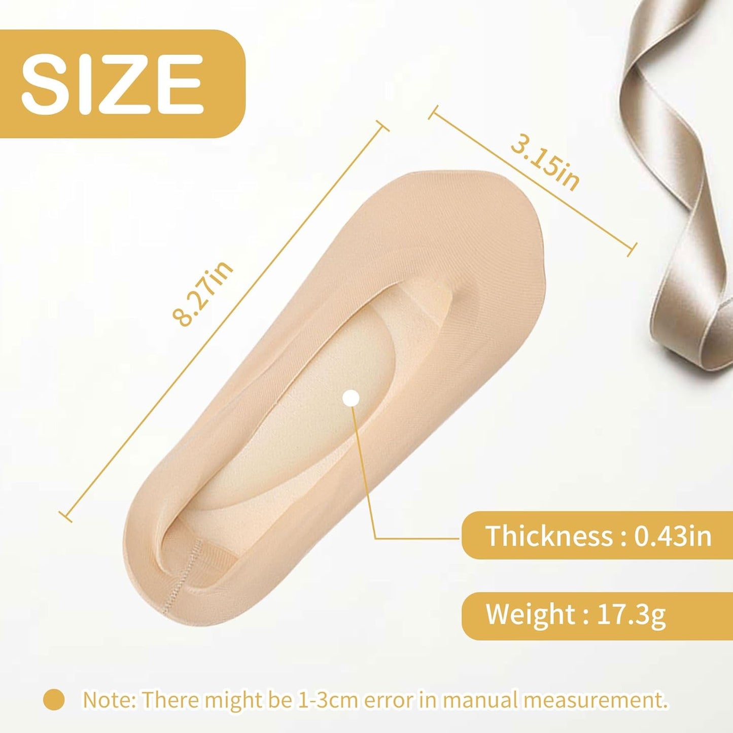 2Pairs Arch Support Socks Woman No Show Liner Socks 3D Padded Sponge Cushion Socks Massage Sock