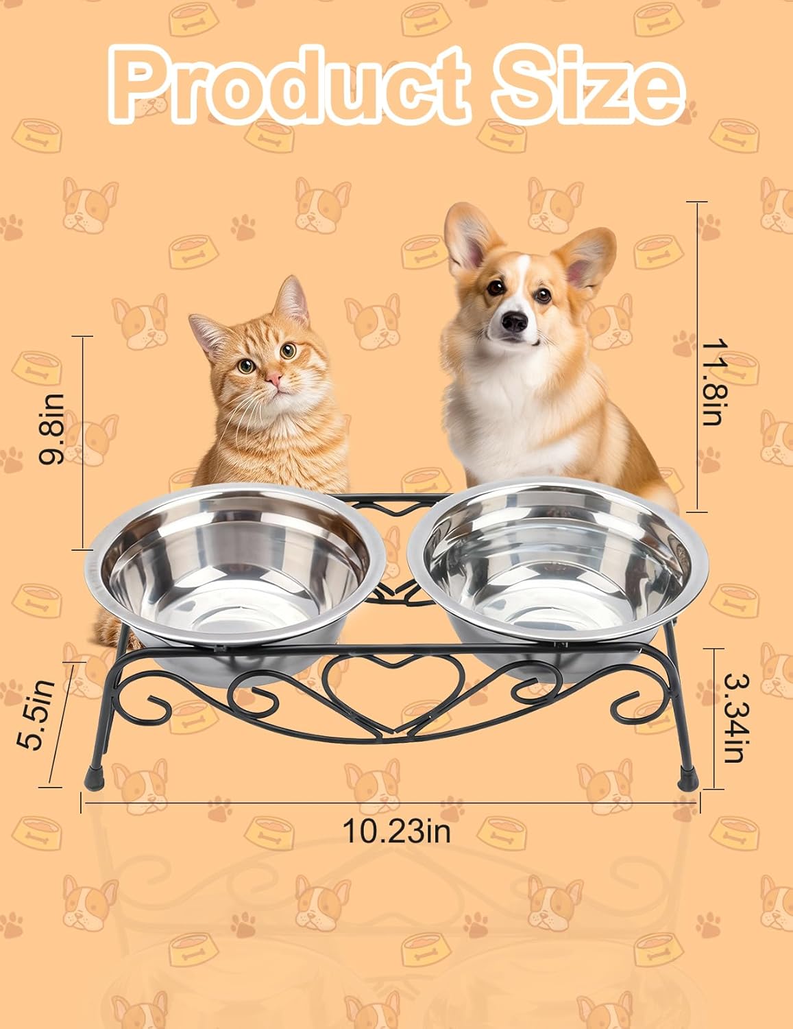 Small Dog Bowls with Metal Stand for Small Breeds Cats and Puppies 3.4 Inch Fixed Height Elevated Feeder with 2 Removable Stainless Steel Bowls
