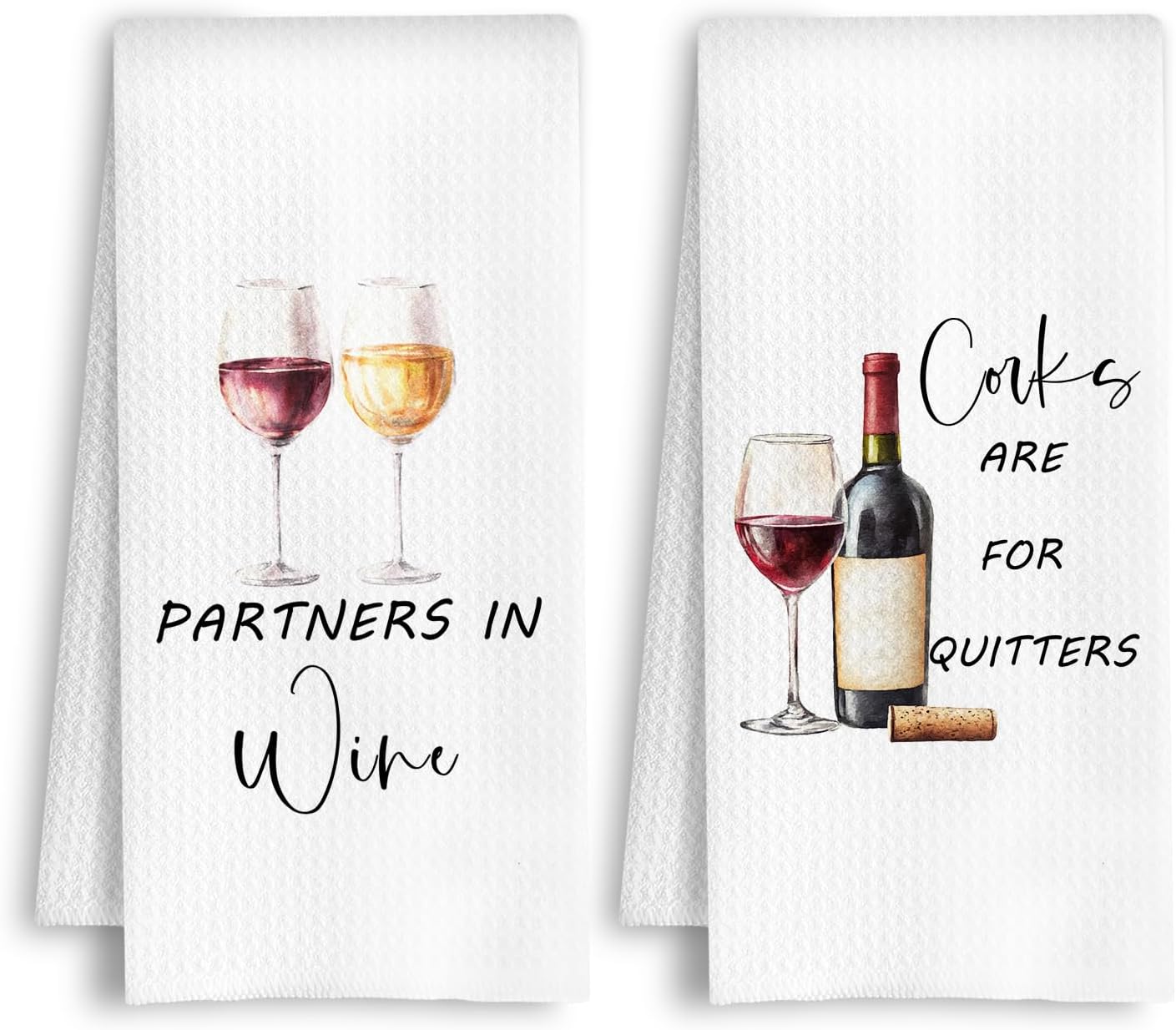 Wine Kitchen Towels, Wine Lover Gifts for Women Men Dish Tea Towels, Corks are for Quitters Decorative Hand Towel for Kitchen Bar Cart, 16x24 Inch Set of 2