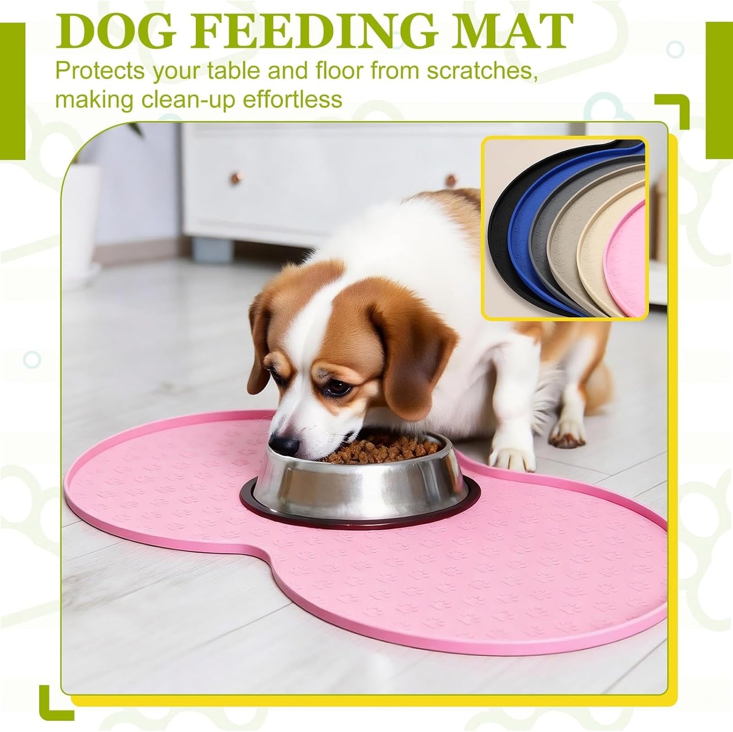 Dog Food Mat, 19x10 Inch Silicone Pet Feeding Mat Non-Slip Double Circle Style Waterproof Dog Water Bowl Tray Raised Edge Protects Floors (Apricot), Intended for Pets Bowl/Fountain