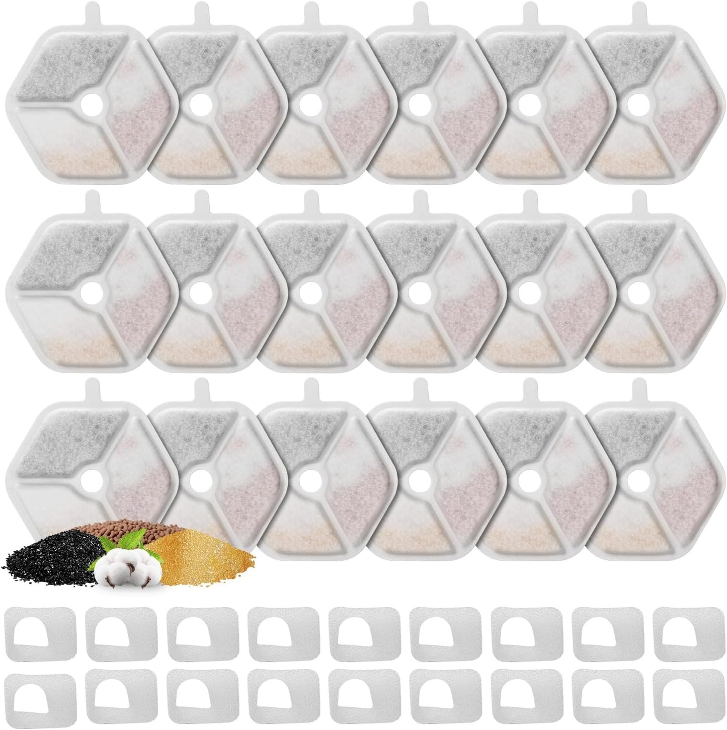 18 Packs Replacement Filters and Sponges for 152oz/4.5L Wireless Cat Water Fountain, ZEKIRY Cat Water Fountain Filters, 5-Layer Filtration System Pet Fountain Filters