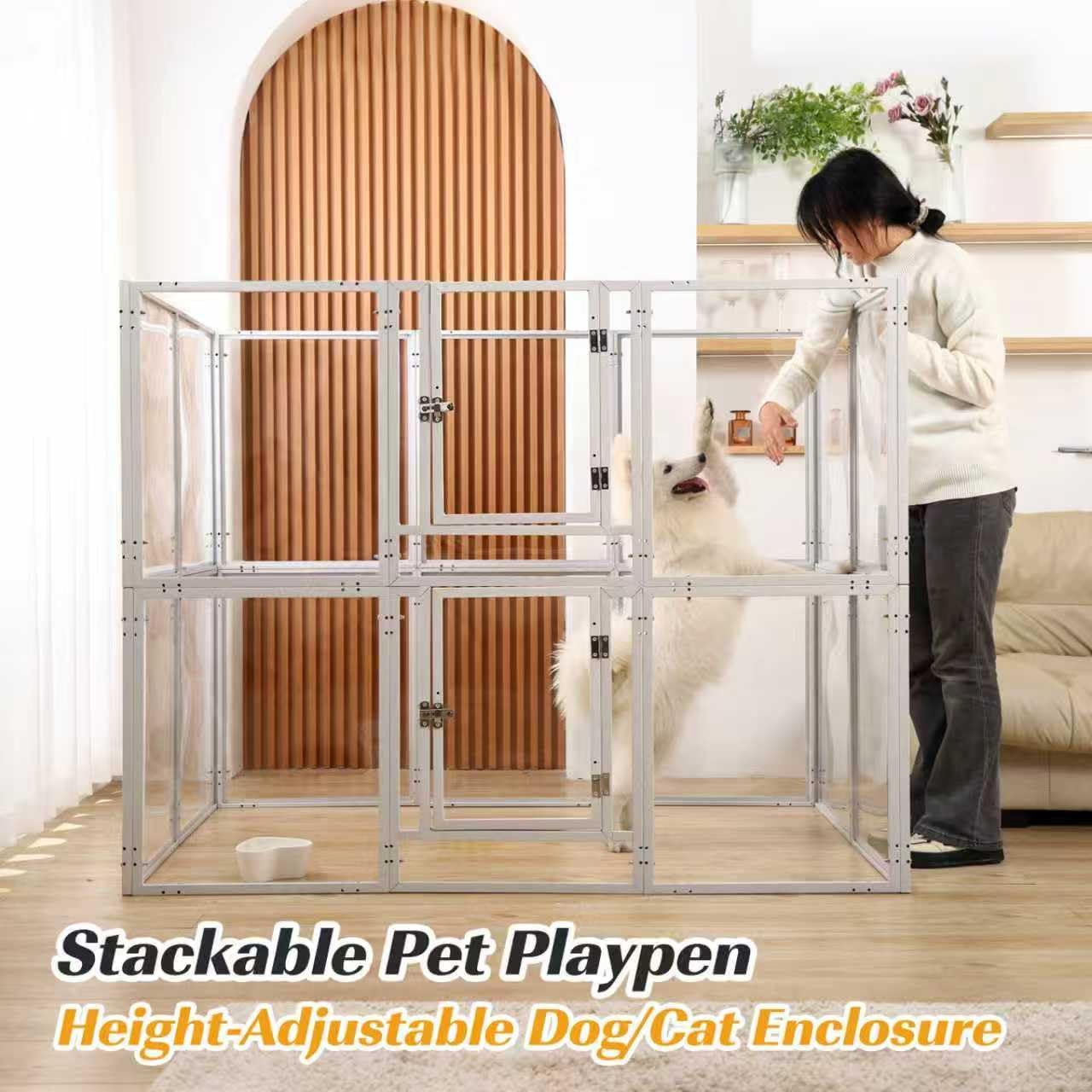 Clear Acrylic Dog Playpen with Door Easy Install & Clean Puppy Fence Indoors H-24 10-Panel Metal Playpen for Puppies/Small Dogs/Kitten,White Dog Enclosure